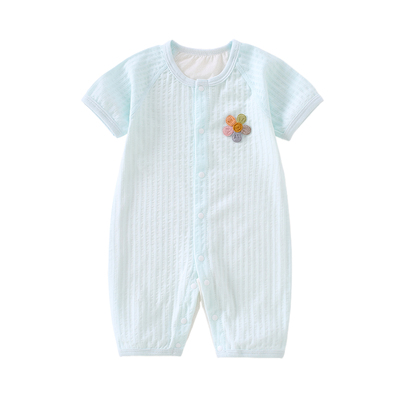 婴儿夏季短袖长裤连体衣纯棉哈衣男女宝宝轻薄透气睡衣爬服空调服