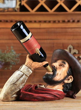 复古西部a牛仔树脂鹿角酒架酒吧酒庄酒窖美式摆件人物红酒架装饰