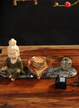 竹子流水配件石槽鱼缸过滤器w摆件陶瓷 水景喷泉风水轮水车加湿器