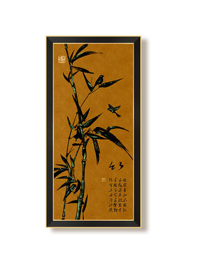 法式中国风墨g竹茶室布置摆画竖款玄关装饰画中古进门走廊过道挂
