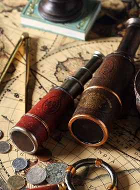 美式复古怀旧创意装饰p品客厅样板房酒柜橱窗搁板陈列摆件望远镜