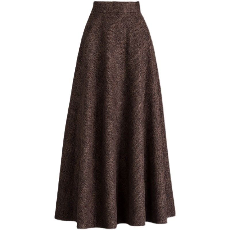 新款春秋毛呢格子半身裙长款大摆裙子女高腰A字显瘦长裙大码舞裙,淘宝优惠券,粉丝福利购,淘宝优惠卷