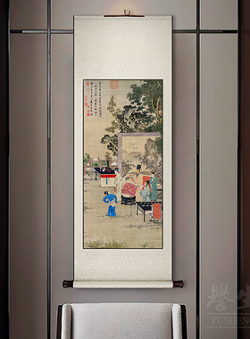 听阮图人物古画中式卷轴挂画竖版玄关走廊过道装饰画韩熙载夜宴图