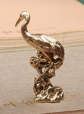 复古实心仙鹤文玩随身手把件盘玩黄铜工艺礼品茶宠桌面小摆件