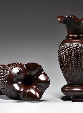 黑檀木雕刻花瓶摆件家居客厅电视柜新中式花瓶装饰工艺品乔迁送礼