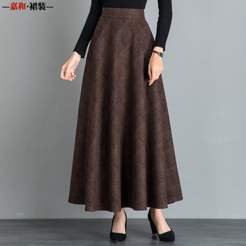新款春秋毛呢格子半身裙长款大摆裙子女高腰A字显瘦长裙大码舞裙,淘宝优惠券,粉丝福利购,淘宝优惠卷