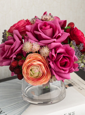 仿真花艺摆件保湿玫瑰o露莲花束客厅摆设桌花轻奢高档房间软装摆