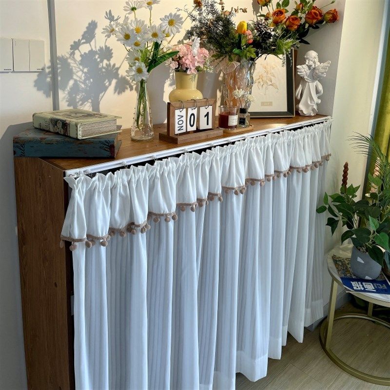 奶油风免打孔魔术贴粘轨r柜子遮丑帘置物架图书馆书架衣柜遮挡帘,淘宝优惠券,粉丝福利购,淘宝优惠卷