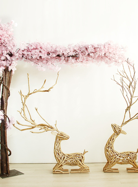 木质大鹿雕塑落地别m墅橱窗摆件民宿手工轻奢开业送礼户外家居装