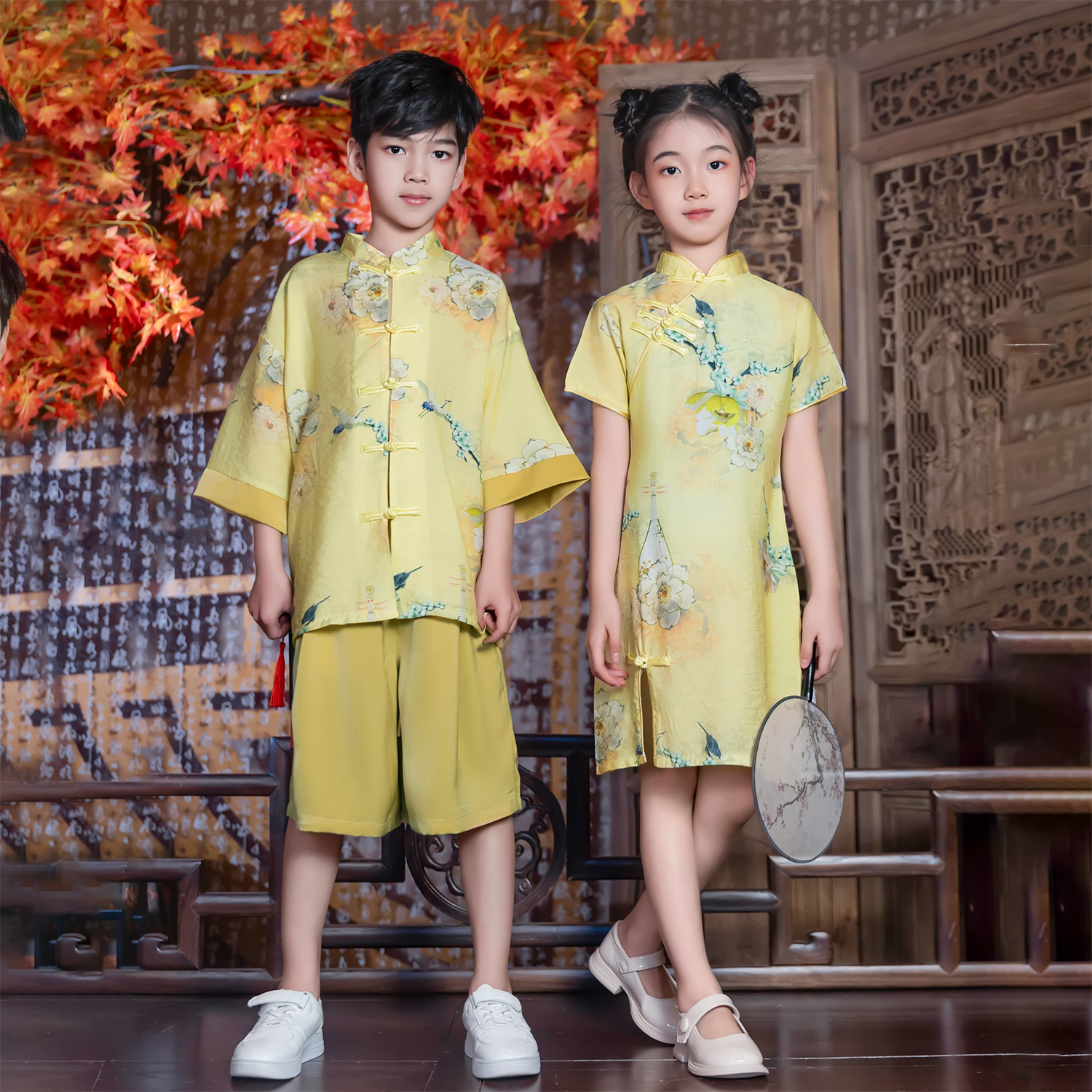 儿童合唱演出服六一表演服装中国风汉服男童旗袍女童夏季连衣裙子 - 图0