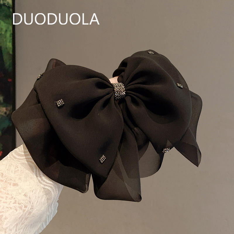 发饰2025新款气质发卡黑色闪钻高级感大号蝴蝶结发夹时尚弹簧夹女 - 图1