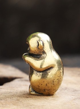 速发器铜 迷你猴子小茶件 创意十二生肖猴子摆宠摆件 日式插香纯