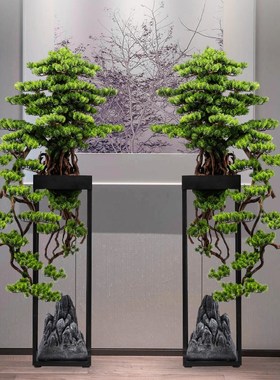 速发假型落地彷真迎客松摆件盆景创意大树绿业盆栽造景酒店开植装