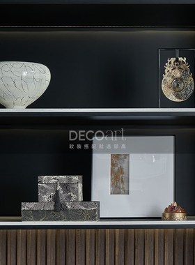 邸高家居新中式茶室软装展示柜博古架陈列装饰品搭配玉璧摆件组合