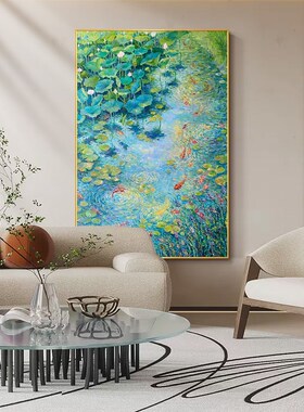 荷塘月色入户玄关装饰画高级感客厅沙发背景墙挂画大芬村手绘油画