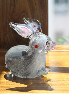 生肖兔子小摆件可爱动物生日礼物装饰北欧风格玻璃工艺品道具造景