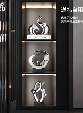 轻奢银色陶瓷g摆件艺术现代客厅办公室玄关电视柜酒柜慧眼软装饰