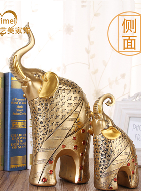 欧式母子金色大象树脂摆件 橱柜摆设 客厅家居装饰品高Z档工艺礼