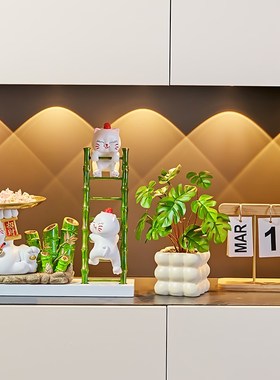 速发节财猫摆件入户玄关收纳招居高升客厅酒柜装饰品乔迁新节礼品