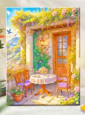 速发秘花密园色数字油画丙烯填充手绘手工插画治愈系减压油彩涂