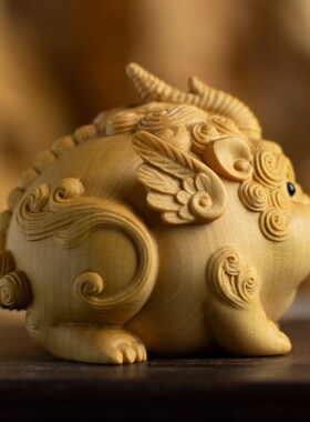 速发小叶黄杨木文实木雕刻可爱萌宠神兽送貅雕玩手把件盘玩貔礼小