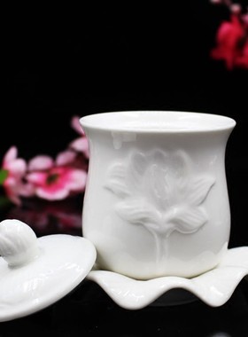 速发佛具用品描金莲杯杯雕浮杯莲花花净水杯供水杯陶瓷莲花大悲水