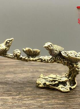 黄铜喜上眉梢笔架香台喜鹊登梅古玩铜雕件铜器手件吉祥摆件