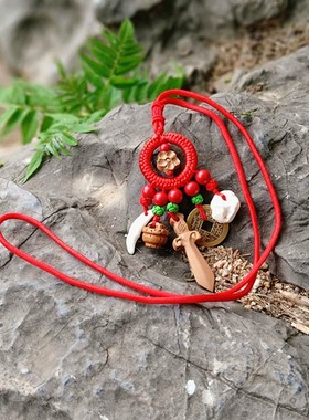 男女士宝宝小孩儿童吊坠桃篮桃木剑斧铜钱新生婴儿夜哭项链