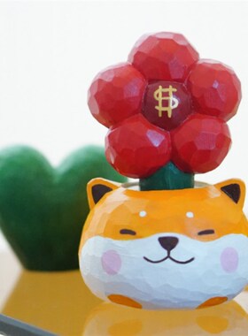 柴犬摆件桌面盆栽木雕有钱花招财狗狗香薰送女生朋友闺蜜生日礼物