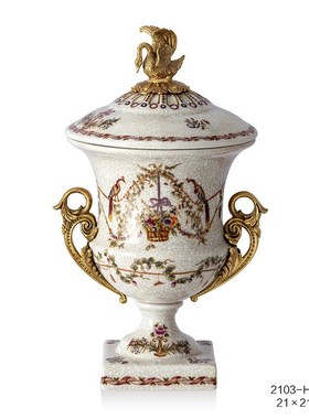 茱莉安法式艺术彩绘花卉陶瓷浮雕盖坛精美客厅桌面花盆装饰摆件