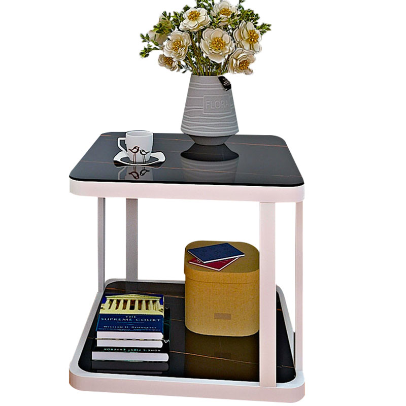 正方形小茶几角几客厅小尺寸小方桌轻奢玻璃铁艺仿岩板沙发边几 - 图2