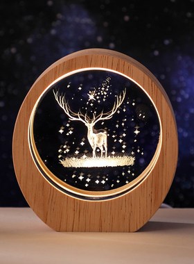 创意发光星空水晶小夜灯内雕月亮小王子桌面摆件送妈妈床头装饰灯