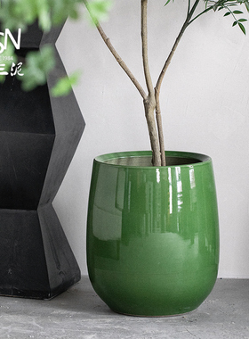 速发级三泥简约陶瓷花盆客厅插花摆件打植大口径高御感苏绿绿花盆