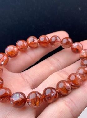 速发牛血红鸩羽幽灵手链红胶花火凤凰水晶串珠复古气质红宝石手串