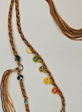 纯手工西藏风编织天珠蜜蜡唐卡佛牌手搓棉线珠珠吊坠配饰挂绳项链