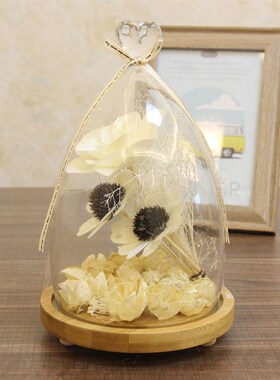 好货欧式干花玻璃罩摆件 美式乡村创意家居装饰品摆件 客厅卧室工