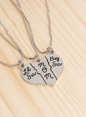 跨境欧美简约时尚 母亲节礼物 big sis mom 三瓣爱心拼接吊坠项链