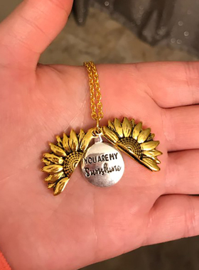 极速You Are My Sunshine Open Locket Sunflower Pendant Neckla