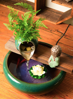 古法养鱼陶罐循环流水器摆件客厅电视柜桌面小鱼缸新中式陶瓷装饰