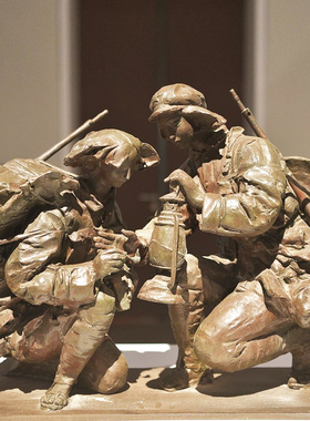 红色文化主题雕塑玻璃钢艰苦岁月人物摆件博物馆纪念铜雕工艺品