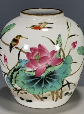 仿古玩清代光绪年制粉彩回流罐豆青釉紫边坛茶叶罐家居装饰品收藏