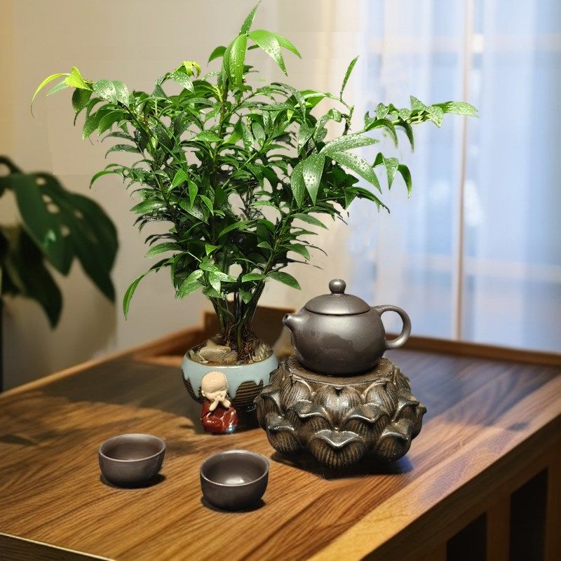 中式桌面茶宠茶台摆件龙柱莲花底座鱼缸沉水造景书房高端工艺品