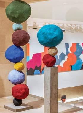 速发创意彩色石头客璃钢创意景观摆件外塑户雕玻厅商场摆件可换色