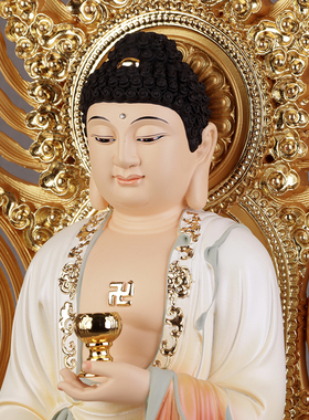 速发西方三居佛势 观音菩萨大像至阿弥陀佛圣家供奉树彩绘佛像摆