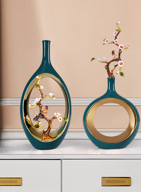 极速新中式珐琅彩陶瓷摆件家用大气桌面装饰摆件客厅玄关酒柜创意