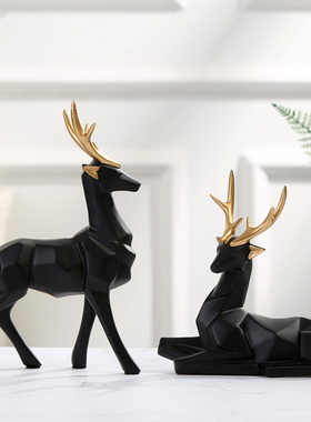 北欧风创意客厅装饰品摆件几何麋鹿家居电视柜酒柜装饰办公室摆设