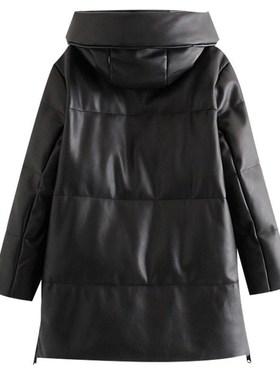 BBWM Women  Winter Fashion Thick Warm Faux Leather Parkas Vi