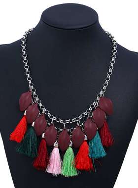 Jewelry personality fashion multi-layer leaf tassel necklace