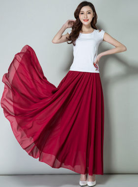 New Summer Chiffon Skirts Plus Size Full-Length Skirt High W