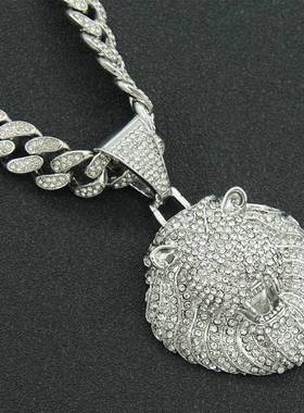 Mens full diamond three-dimensional lion head pendant Cuban